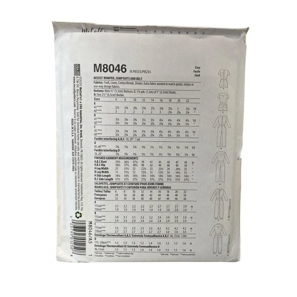McCall's M7967 Misses' Romper Jumpsuit A5 (6-8-10-12-14) Modern